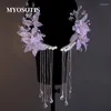 Hårklipp super Brilliant Crystal Sequin Petals Bridal Hairpins Sparkling Tassel Tiara Ear Hanging Wedding Dress Accessories