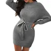 Casual Dresses Women's Long Sleeve Sticke Women Winter Autumn 2024 O-Neck A-Line Mini Dress Sexig Thicken Short tröja