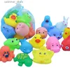 Sand Play Water Fun 10st/Set Cute Animals Swimming Water Toys For Children Soft Rubber Float Squeeze Sound Squeaky Bathing Toy for Baby Bath Toys L416