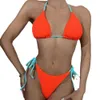 Bikini solide Schnüre -up Split Badeanzug Frauen offener Schnürbikini Bikini