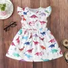 Abiti da ragazza Nuovo abito da ragazza vestito da bambina Colore casual Unicorno Dinosauro adorabile abbigliamento in cotone estivo coreano per bambini abiti da bambina d240419