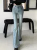 Jeans féminins décontractés en lampe haute taille élastique slim fit flare pantalon 2024 vêtements de mode automne