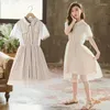 女の子のドレス韓国サマースクールのティーンエイジャーガーゼスモールウエストワンピースの子供エレガントキッズプロムドレス