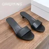 Slippers qihuiyyying handmade sapatos mulheres de couro genuíno raso de gatinho salto de praia slides férias mulas zapatos de mujer