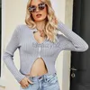 Women's T Shirt sexy Tees Early Autumn New Short Top Solid Color Long Sleeve Slim Fit Sweater Cardigan Sexy Naked Knit Plus Size tops