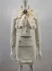 Herbst Hochwertige Tweed 2 -teilige Set Women Winter Bow Jacke Mantel Elegant Mini Quaste Bleistift Wolle Blendrock Anzüge 240412