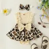 Baby Girl 2st Summer Outfits Sleeveless Leopard Print Romper Dress med pannbandsset 240408