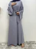 Ethnic Clothing Hot Sell Popular Simple Nida Abaya Long Dress Pure Color A-line Loose Sleeves Dresses Dubai UK Modest Elegant Dress d240419