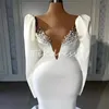 Modern Satin Pearl Mermaid Wedding Dresses 2024 Plugging Long Sleeve Boho Wedding Dress Elegant Summer Beach Country Brudklänningar Kvinnor Robe de Mariage Custom Made Made