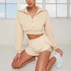 Outfit al Two Piece Set Sports Coat Womens Tight Yoga Clothes Quickdrying LongSleeved Top Zipper Cardigan+ Short Fiess