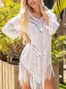 Basic Casual Dresses Tassel Beach Outfits Cover-ups for Swimwear Women 2023 Sexy Crochet Dress Summer Beachwear Outing Hollow Clothing 240419