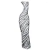 Повседневные платья Zebra Print Long Beach Press Press Press Sexy Transparent Mesh Maxi Полоса