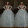 Роскошные бальные платья свадебные платья бусины кружевные блестки v-образные аппликации с длинными рукавами без обратного придворного платья на молнии