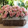 Decorative Flowers 10 Head Artificial Rose Wedding Decoration Real Touch Eucalyptus Leaves Silk Flower Bridal Bouquet