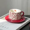 Кофейные горшки красный цветок и бабочка чашка керамический чай набор посуды для животных Свадебные подарки.