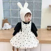 Ensembles de vêtements pour bébés filles d'hiver plus en velours épais chaud anniversaire 2pc costumes imprimés robes de bas de chute