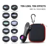 Telescopes APEXEL Phone Lens Kit Universal 10 in 1 Fisheye Wide Angle Macro Lens CPL Filter Kaleidoscope+2X Telescope Lens for Smartphones