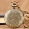 Pocket horloges Chinese bronzen draak gesneden steampunk fob analoge horloge met ketting ketting geschenken antiek voor mannen vrouwen