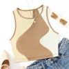 Damen Herzdruck ärmelloses runde Nackenrippen -Strick -Schnitt -Tanktop -Spleißfarben Crop Top Rückenfreier Top Y2K Sexy Weste Sommer 2024 240419