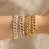 Chain Mulheres Bracelete de corrente cubana Hiphop Bling Iced Out Chain Gold Silver Color Rhinestone Pavimented Bracelet Metal Men Jewelry Gift D240419
