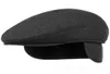 HT1405 القبعات الشتوية الدافئة مع رفرف الأذن رجال قبعات قبعات قبعات سوداء صلبة شعرت القبعات للرجال سميكة الأمام مسطحة Ivy Cap Hat T3639412