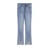 Jeans pour femmes High Quality Luxury Street 2024 Été Perle Slit Micro-Cropped High-Waistled Fared Pantal