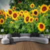 Tapisserier Brilliant Sunflower Flower Sea Tapestry väggkonst stor väggmålning hem sovrum vardagsrum