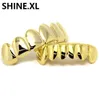 New Custom Fit 14k Gold Plated Hip Hop Teeth Grillz Caps Top Bottom Grill Set Halloween Party Body Jewelry1970586