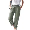 New Women's 2024 Cotton And Hemp Solid Color Casual Elastic High Waist Straight Leg Pants For Women