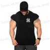 Men's T-Shirts Hooded Workout Gym Tank Top Mens Muscle Slveless Sportswear Shirt Stringer Fashion Clothing Bodybuilding Singlets Vest T240419