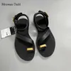 Sandaler MRXMUS DUTIT2023 Summer Fashion New Women äkta läder Flat Clip Toes Sandaler mångsidiga enkla avslappnade strandskor Kvinna Chic 240419