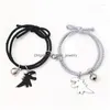 Charm Bracelets Cartoon Magnetic Couple With Cute Dinosaur Pendant Mutually Attractive Friendship Rope Gifts For Womens Gift Drop De Dhxqe