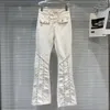 Kvinnors jeans kvinnor 2024 Spring Summer Rhinestone pärla design flare hög midja mode långa vita denim byxor byxor