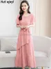 Robes décontractées de base 2024 Black Boho Boho Beach Ruffle Robe Midi Robe Elegant Bodycon Party Maxi Vestidos Spring Summer Pink Evening Prom Robes 240419