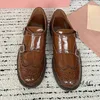 Casual Shoes British Style Light Brown Leather Brock Carved Four Seasons Women's Flat Retro Belt Buckle Oxford