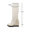 Botas de malha respirável para mulheres Botas frias de renda de salto alto de salto alto mulher botas de joelho casual de verão branco Sapatos de cunha Big Size 34-43 240412