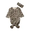 Filtar 0-6m Born Baby Girls Boys Leopard Swaddle Wrap Swaddling Sleeping Bag Filt pannbandsset