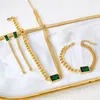 Halsbandörhängen Set 316L Rostfritt stål Strip Green Red Square Crystal Earring Armband Titanium Bröllop smycken för kvinna