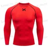 Men's T-Shirts Sports Top Quick Dry Mens Compression Shirt Long Slve Second Skin Gym Workout Short Running T-Shirt Men Wear T240419