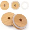 70mm86mm Wide Mouth Reusable Bamboo Lids Mason Jar Canning Caps with Straw Hole Non Leakage Silicone Sealing Wooden Covers Drinki5773573