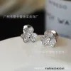 Fanjia mini Clover Ohrringe im klassischen klassischen Stil von höchster Qualität 925 Sterling Silber Silber mit 18 Karat Gold Hochglanzgesicht mit Diamantblättern einfach und elegant