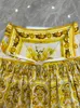 High Street Women Skirt 100% Cotton Yellow Porcelain Flower Printing Half Dress Party Holiday Expansion Lady