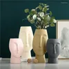 Vases TingKe Nordic Simple Wabi-sabi Abstract Portrait Ceramic Dried Flower Vase European Retro Art Ornaments Modern Home Decorations