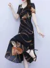 Basic Casual Dresses Black Floral Chiffon Casual Boho Beach Long Robe for Women Summer Elegant Bodycon Party Dress 2024 Vintage Prom Night Midi Dress 240419