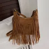 Buckets Women's Tassel Large Capacity Bag New Women's Bags Retro Popular Women's Shoulder Bag Simple Messenger Bag Women's Stock Bags