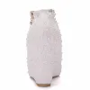 Sandalet Kristal Kraliçe Beyaz Kama Düğün Pompaları Tatlı Beyaz Çiçek Dantel İnci Platform Pompa Ayakkabı Gelin Elbise Yüksek Topuklular