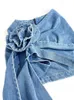 Deat Fashion Womens jupe haute taille en trois dimensions fleur de rose asymétrique Blue Denim Joupes courtes Summer 2024 17A8357 240407
