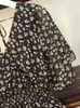 Vestidos casuais básicos 2024 Novo vestido de chiffon floral vintage longa verão verão preto bodycon impressão chique vestido de noite mulher praia boho elegante clesea 240419