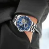 Glenaw Rotating Earth Double Second Hand Owatch Uomo Orologio meccanico Scaio Starry Sky in pelle inossidabile Canda di orologio 240407