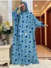 Ubranie etniczne 2024 Nowa muzułmańska bawełniana abaya dla kobiet modlitwa Ramadan Dubai Turcja Bliski Wschód Femme Floral Loose African Dwie cap sukienki D240419